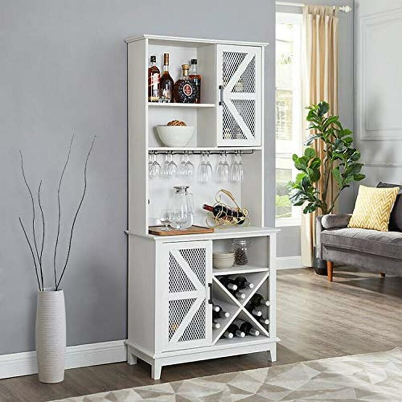 72" Tall Wine Cabinet with Microwave Stand Kitchen Pantry Storage Coffee Bar Cabinet Dining Room Living Sideboard Cabinet