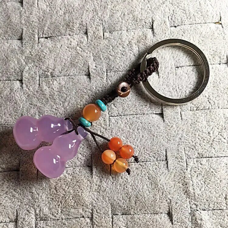 Wholesale customization Natural Agate DIY gourd key ring Charm Jewellery Fashion Accessories Hand-Carved Man Woman Luck Amulet