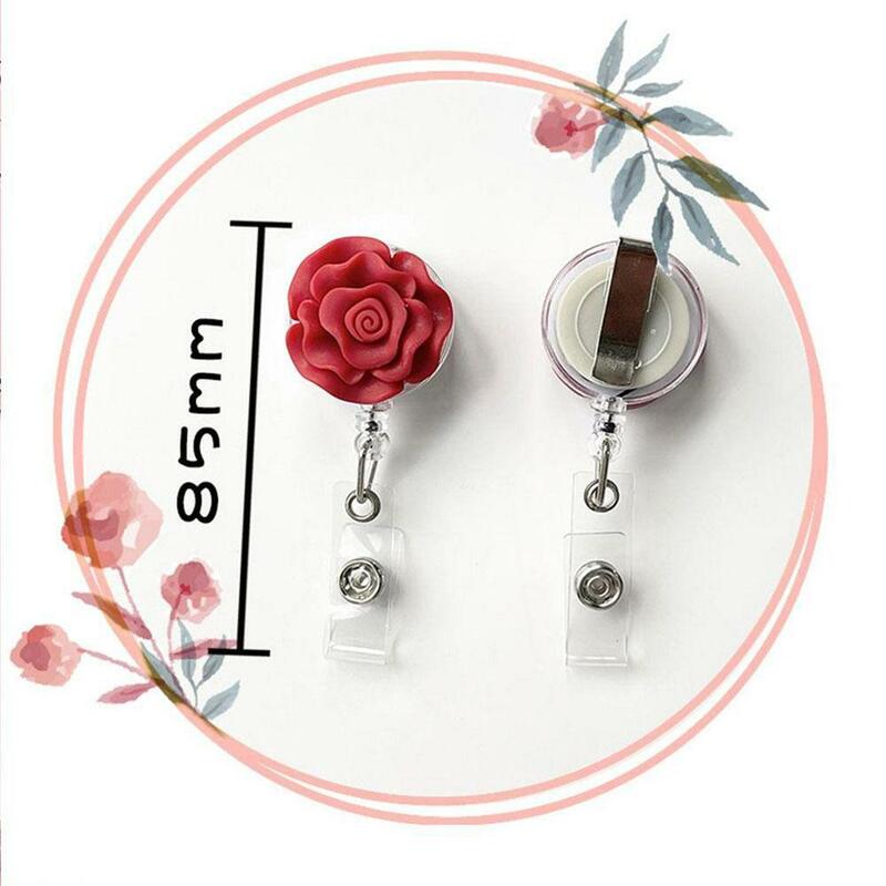Female Rose Flower Back Clip Buckle Cute Student Badge School Brand Brand Pull Buckle Retractable Transparent Easy-Pull Buckle