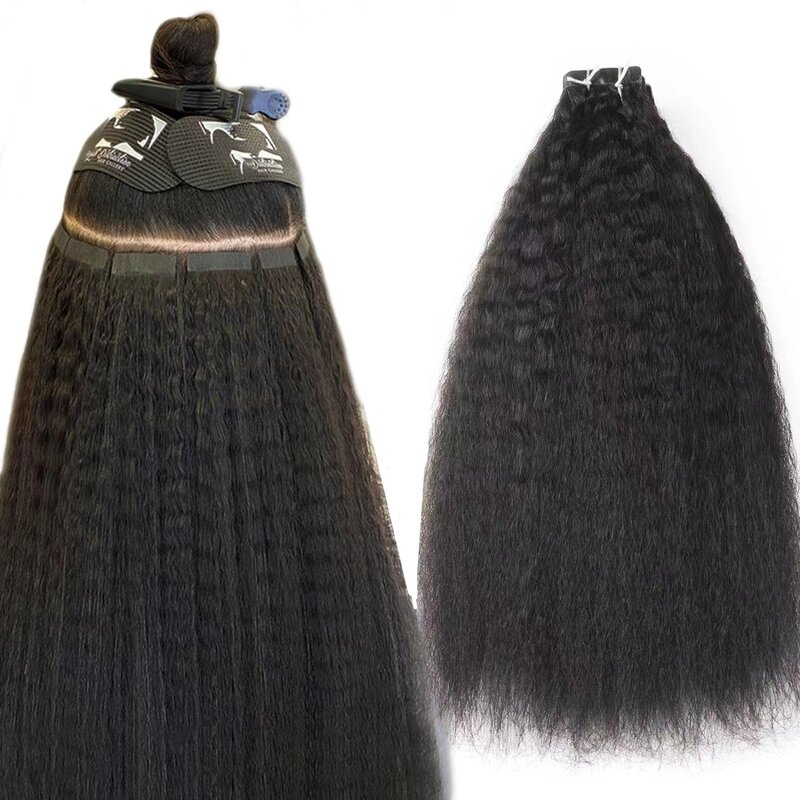 Invisible Kinky Straight Tape In Human Hair Extensions 100% Remy Hair Adhesive Skin Weft Hair Extensions 14-26Inch Natural Black