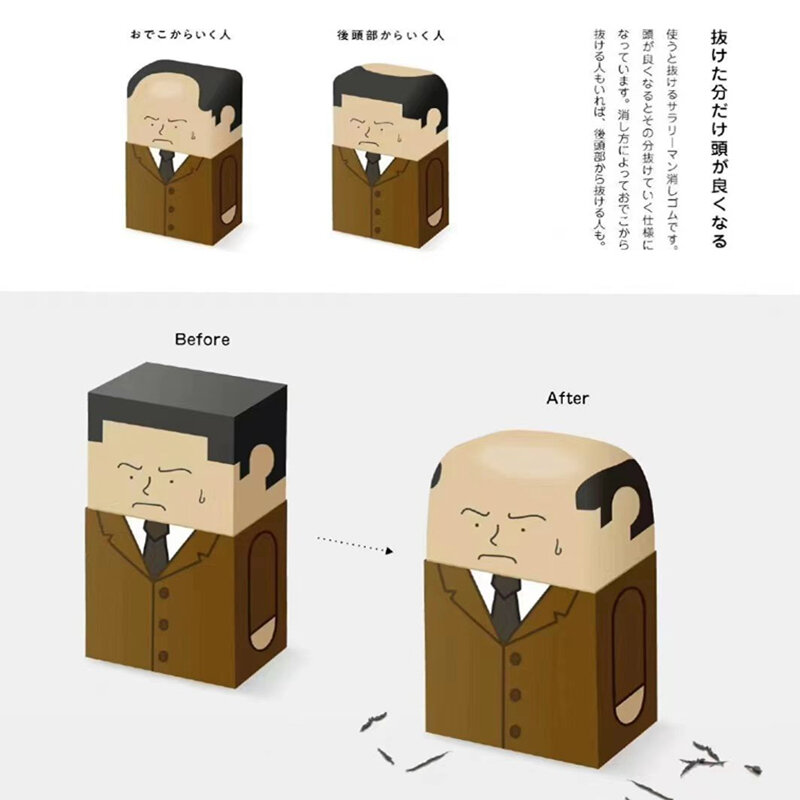 Hilarious Erasers Will Slowly Go Bald As You Use Them baldness Old Man Eraser Salaryman Eraser Best gift for April Fool's Day