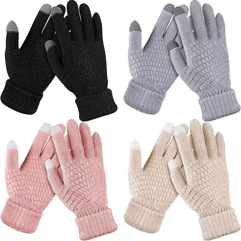 Sarung tangan layar sentuh wanita musim dingin rajut tumpukan jacquard tebal pasangan hangat modis musim dingin sarung tangan produsen grosir