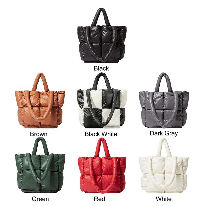 Large Down Padding Down Cotton Padded Puffer Bag Handbag Puffy Tote Bag Quilted Tote Bag for Women