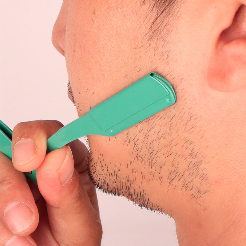 Cuchilla de afeitar para hombre, afeitadora de borde recto, herramienta de afeitado de cejas y barba, regalo