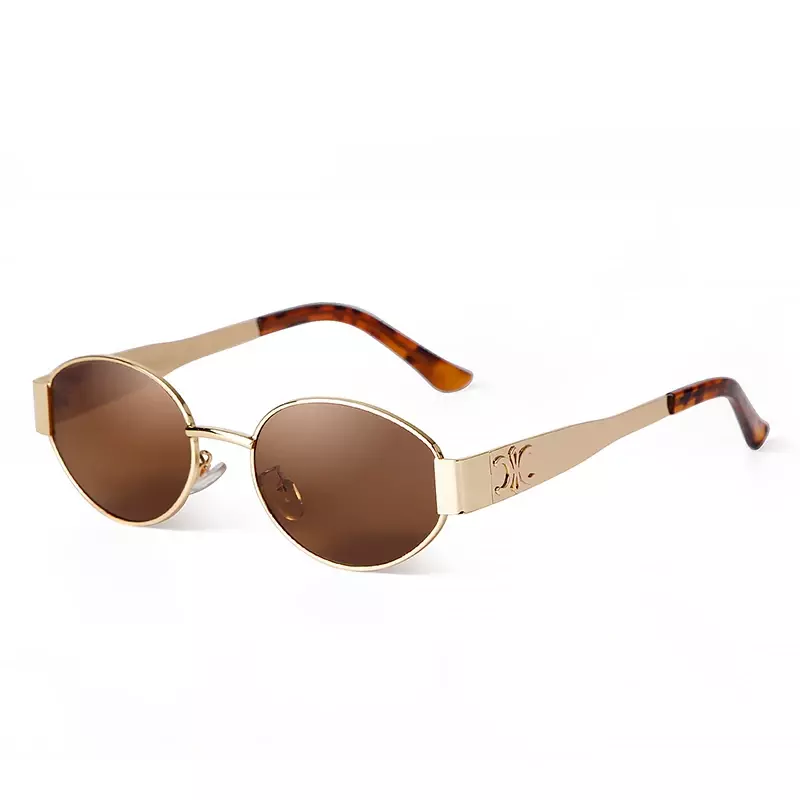 Lunettes de soleil rétro ovales en métal pour femmes et hommes, lunettes de soleil rondes, UV400, créateur de marque de luxe, ChimPunk, 2024