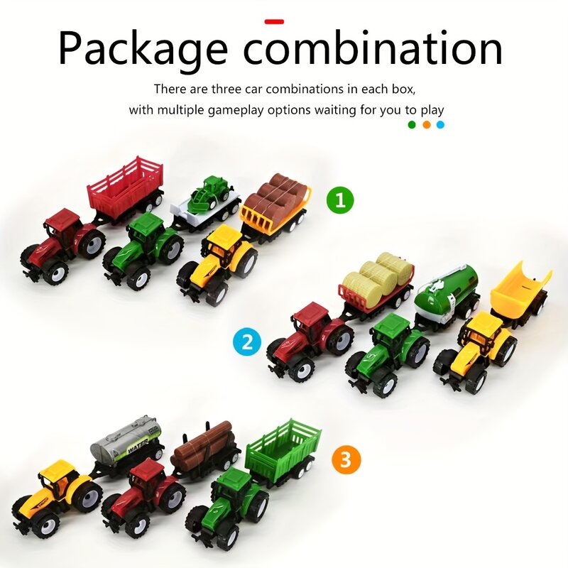 Simulação Toy Tractor Combination Set, Modelo do carro, Boy Toy Gift Box Embalagem, Presente de aniversário, Prêmio Classe, 3 em 1