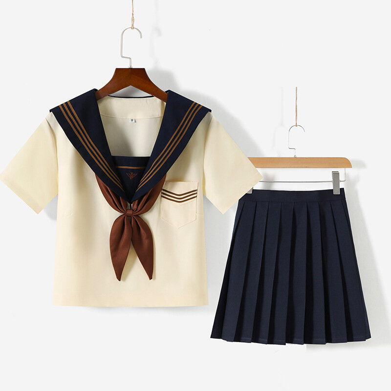 Women Light Yellow Sailor Suit Jk Uniforms College Middle School Uniform For Girls Students Anime Cos Costumes outfits