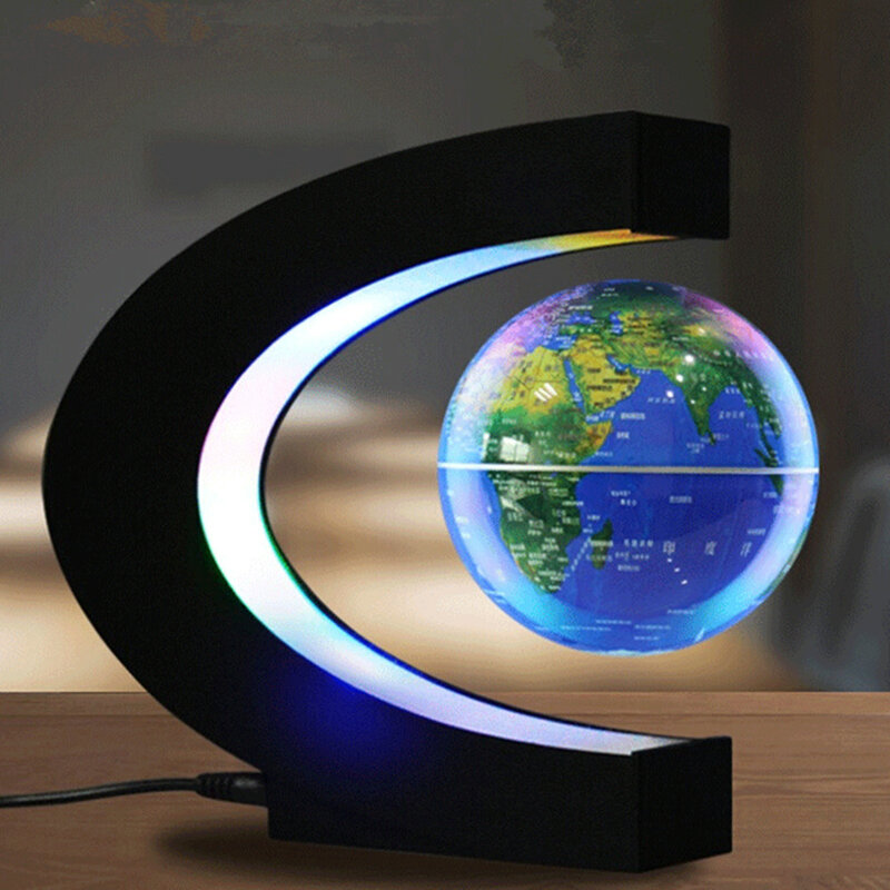 Ornamen hadiah kreatif bola dunia, ornamen Teknologi suspensi bidang magnetik berbentuk C, levitasi magnetik, dekorasi rumah cetak 3D
