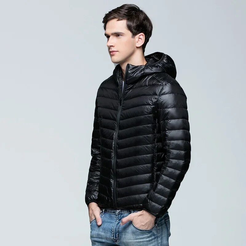 남성용 초경량 접이식 다운 재킷, 패셔너블한 후드, 따뜻한 초경량 다운 파카, 2024 새로운 스타일, 5XL, 6XL