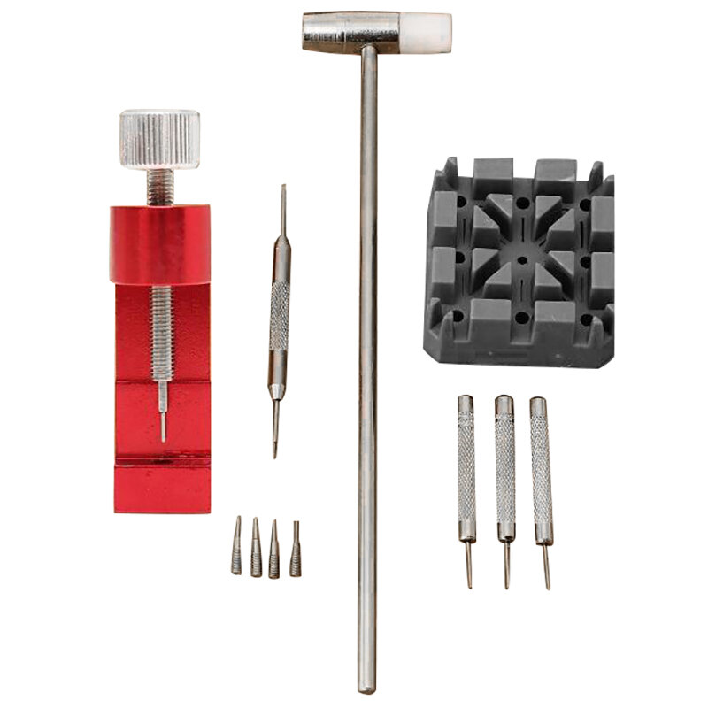 Assista Repair Tool Kit para homens e mulheres, removedor de links, pinos de martelo, suporte de correia, pulseira ajustador de corrente, 11 peças por conjunto