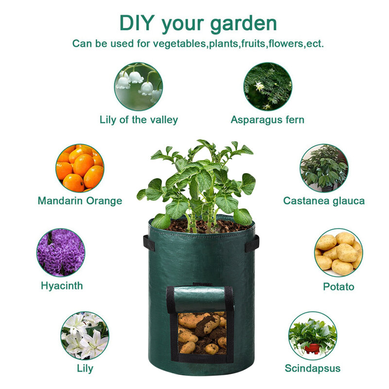Tas tumbuh tanaman PE 3/5/7/10 galon, tas tumbuh sayuran dengan pegangan tas penumbuh tebal kentang bawang pot taman luar ruangan