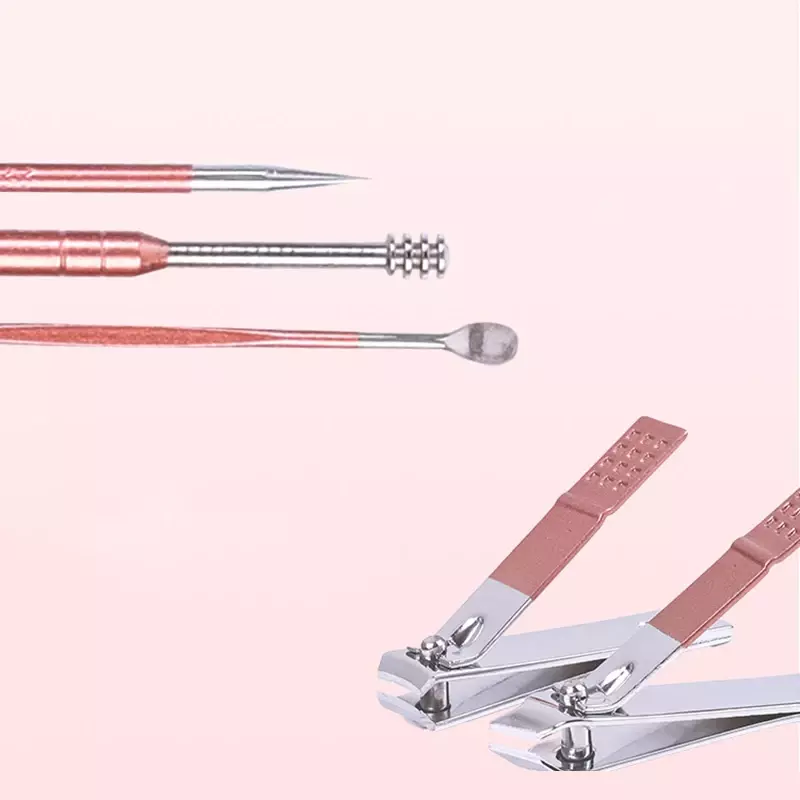 Juego de manicura para el hogar, herramientas de cortaúñas de acero inoxidable rosa, cucharilla para oreja, tijeras, 4/16 piezas