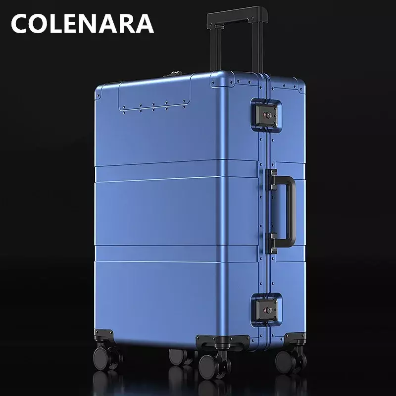 Colenara Rollende Bagage Heren Full Aluminium Magnesiumlegering Trolley Koffer 20 "24" 28 Inch Instapdoos Universele Cabine Koffer