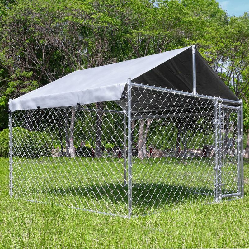 Outdoor Dog Kennel with Roof, Large Dog Run Enclosure, Outside Heavy Duty Dog Pens House Pet Playpen with Galvanized