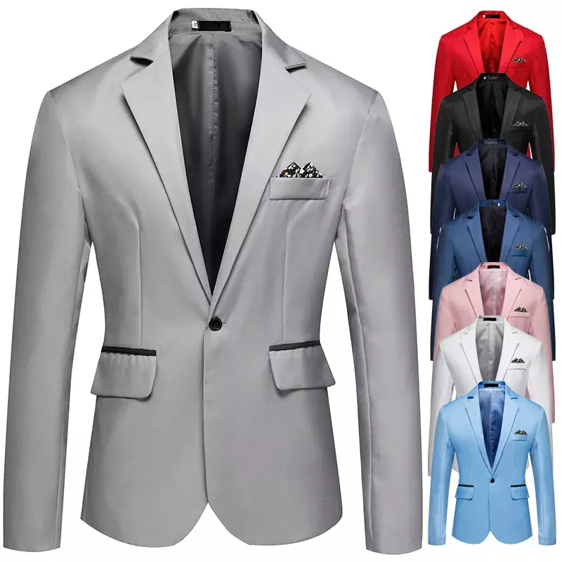 8 cores disponíveis Homens Slim Fit Único Botão Split Collar Suit, Casaco Casual Business, Blazer Office, Festa de Casamento, Linha Única, Sem Ferro