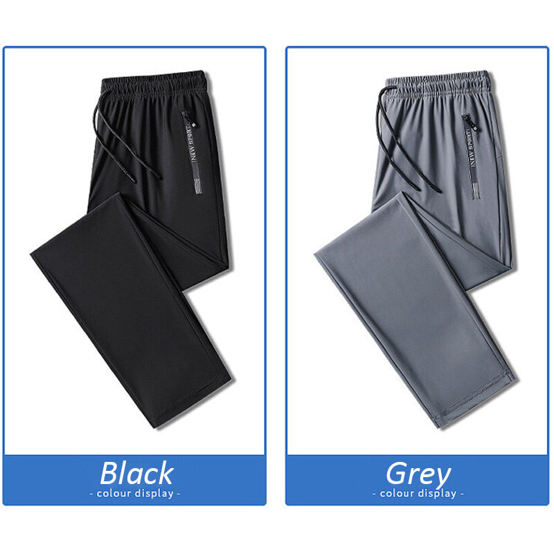 Summer Cool Breathable Plus Szie Sweatpants Fashion Casual Stretch Pants Male Big Size 7XL 8XL Quick Dry  Trousers Black Grey