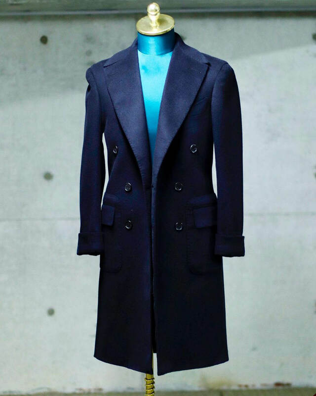 معطف طويل سادة مزدوج الصدر للرجال مع حزام خلفي ، معطف رسمي ، أزرق كحلي