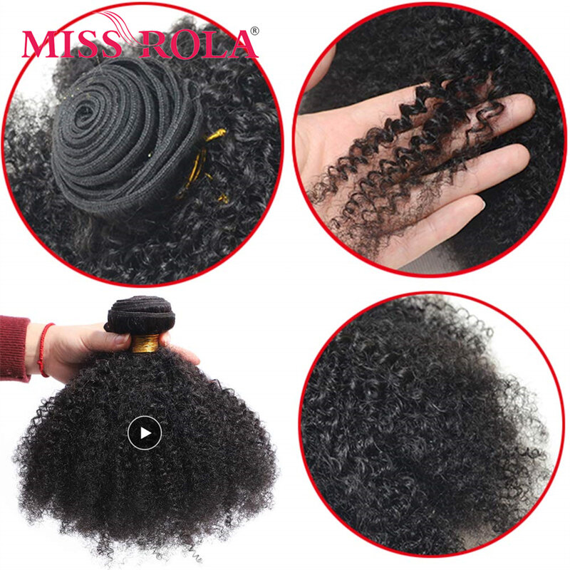 Miss Rola-Afro brasileiro Kinky Curly Hair Weave Bundles, 100% Cabelo Humano, Extensão Preto, Remy, Tramas Duplas