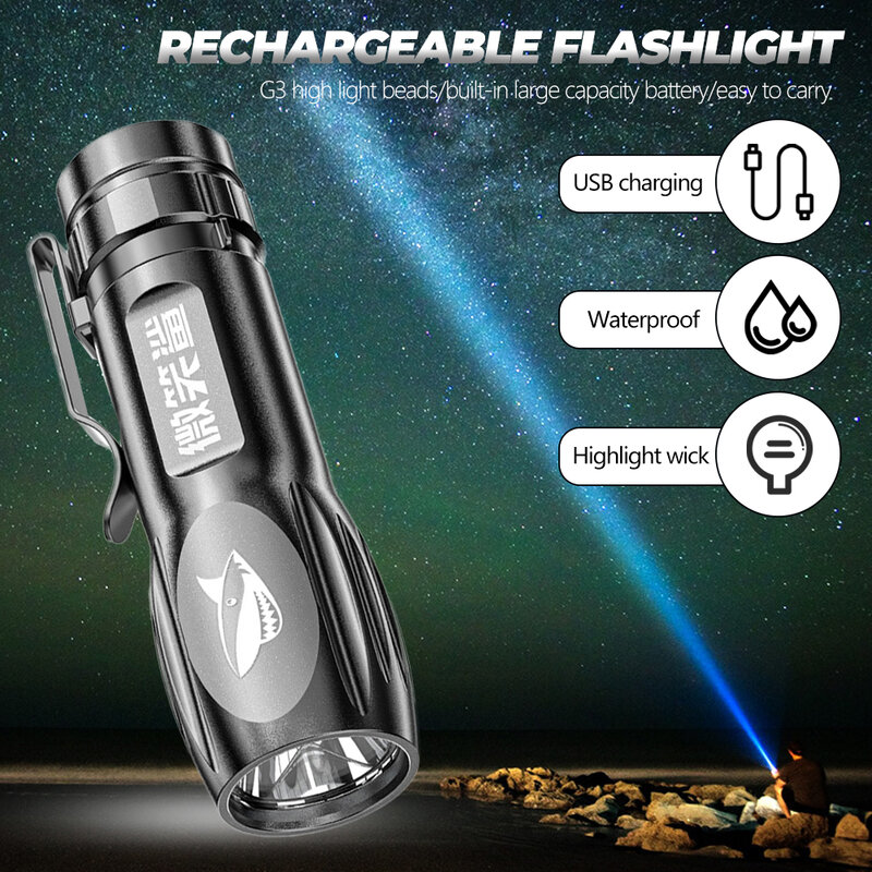 Mini Torch High Power LED Flashlight USB Rechargeable Fixed Focus Flash Lamp Portable Camping Waterproof Flashlight Lighting