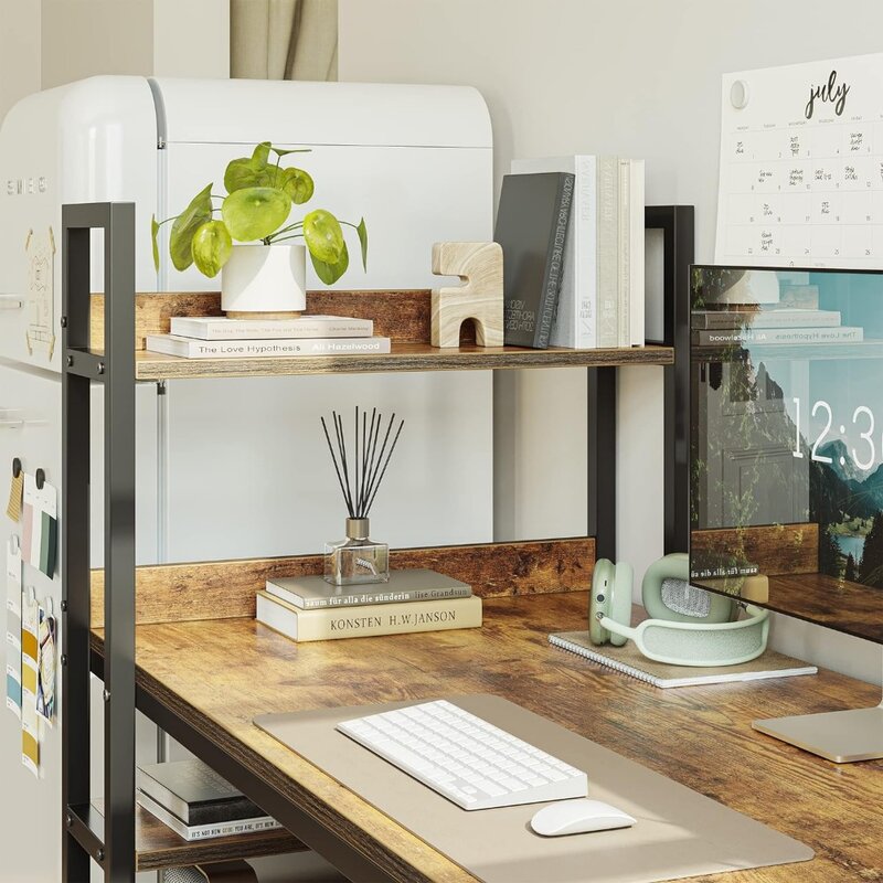Meja Komputer cubiubi 47 inci dengan rak penyimpanan meja belajar menulis untuk rumah kantor, gaya Modern sederhana, coklat pedesaan