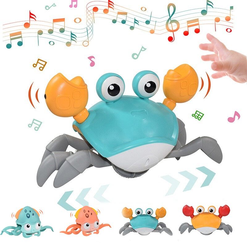 Crab Octopus Crawling Toy para crianças, indução, fuga, animais eletrônicos, brinquedos musicais, educacionais, criança, brinquedo em movimento, bebê, presente de Natal