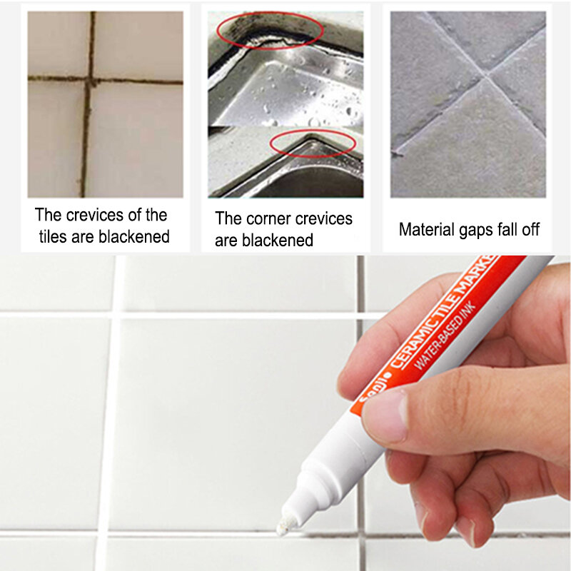 12-สีกันน้ำสีดำกระเบื้อง Marker Grout Pen Wall ตะเข็บปากกาสำหรับกระเบื้องห้องน้ำ Decontamination ตะเข็บซ่อมเครื่องมือ