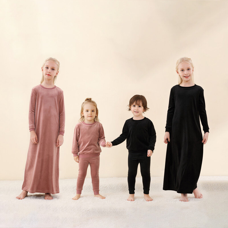 AP welurowa jesienno-zimowa welurowa rodzinna sukienka pasujący zestaw i kombinezki dziecięca nastoletnia dziewczynka na co dzień aksamitne ubrania