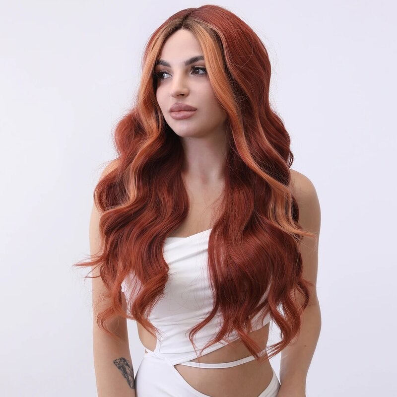 Smilco Omber Orange Blonde Synthetic Lace Front Curly Wigs For Women Long Hair Wig Daily Cosplay Party Heat Resistant Fake Hair