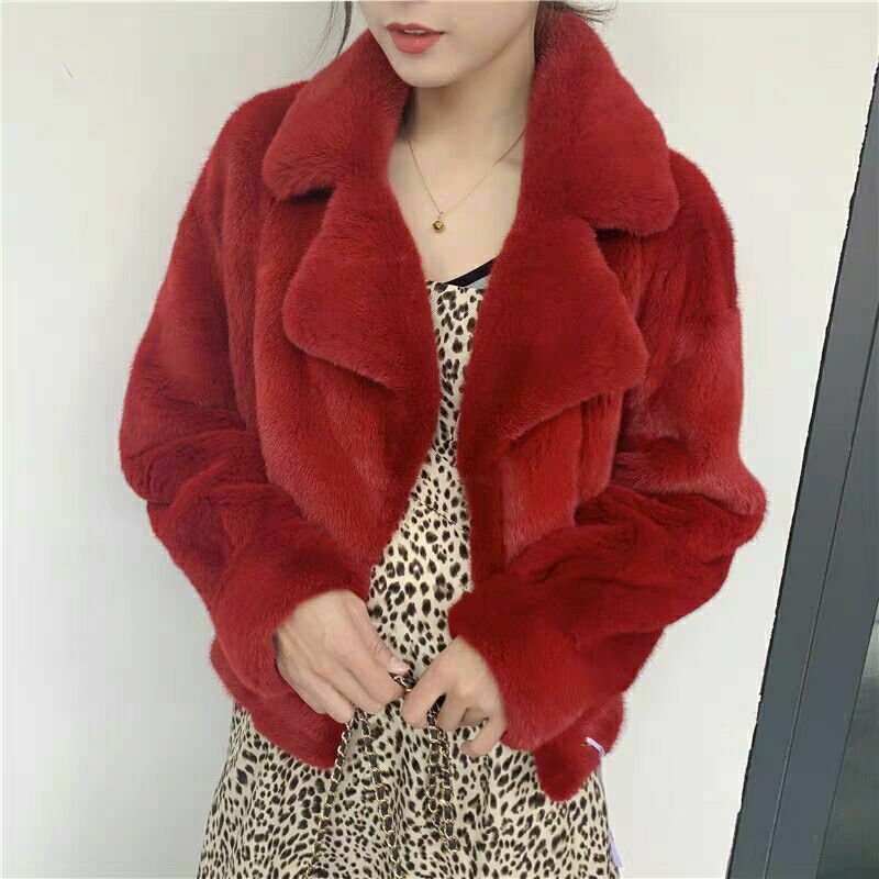 Nova primavera e outono vison veludo imitação de pele casaco feminino solto e casual all-match coreano moda terno curto lapela