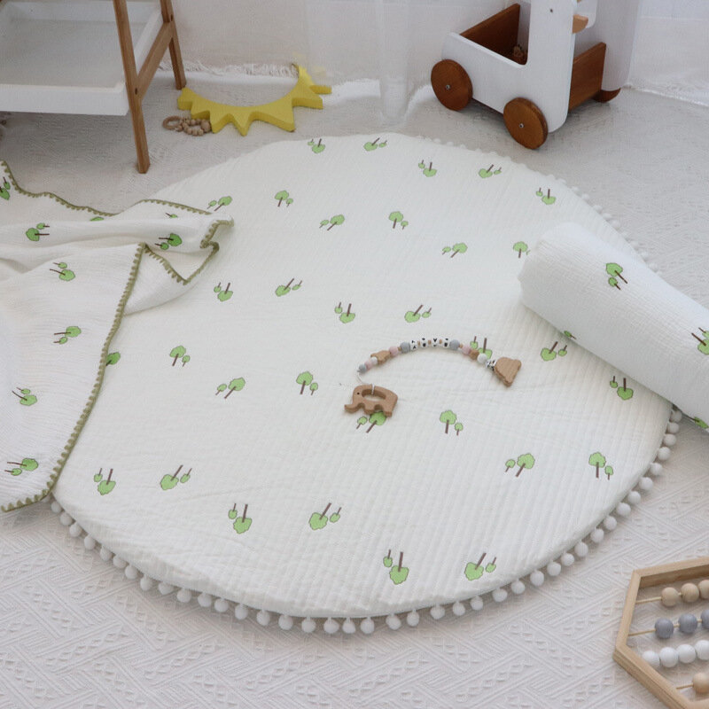 新生児用の厚い刺embroideredゲームパッド,赤ちゃん用の丸い這うパッド,綿のフロアマット,子供用のプレイカーペット,ゲーム,子供部屋用のクッション