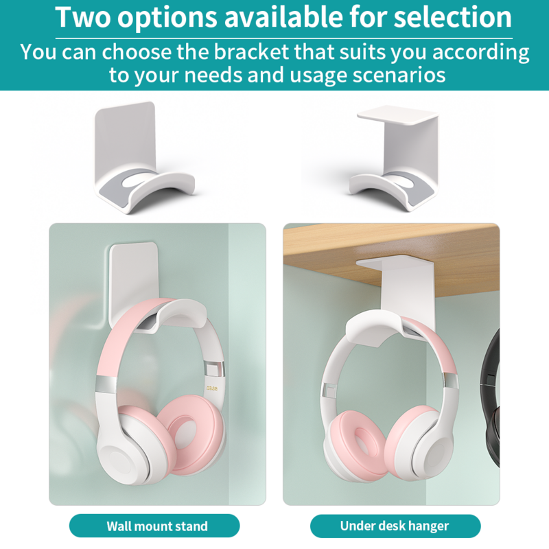 Universal Headphone Stand Adhensive Plastic Wall Mount Hanger Under Desk Headset Rack Holder Support for Gaming Earphone Bracket