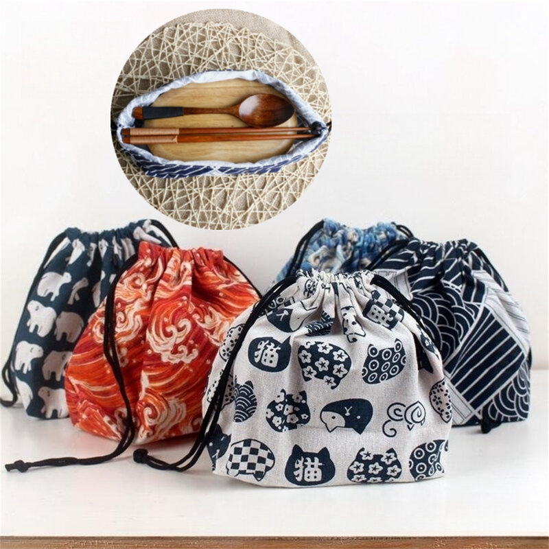 النمط الياباني الرباط صندوق الغداء ، حقيبة تخزين للسفر ، نزهة ، المحمولة ، سهلة لغسل ، بينتو ، حمل الحقيبة ، 1 قطعة