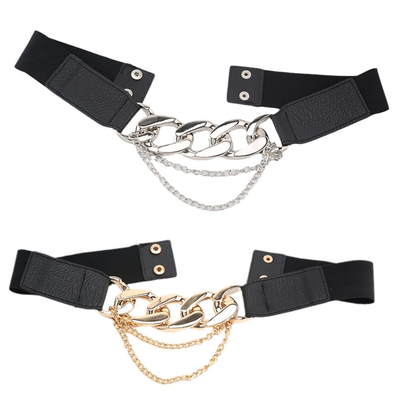 Cintura elastica da donna in ecopelle Cintura a catena per abiti cappotto Abiti Cintura elastica Decorazione in