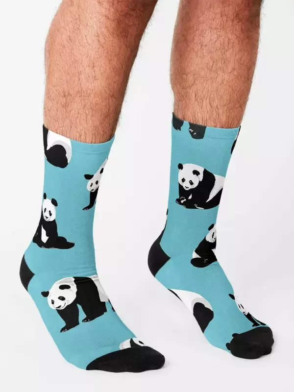 Носки с изображением панды на голубом фоне, подарки на зиму, мужские дизайнерские мужские носки для женщин