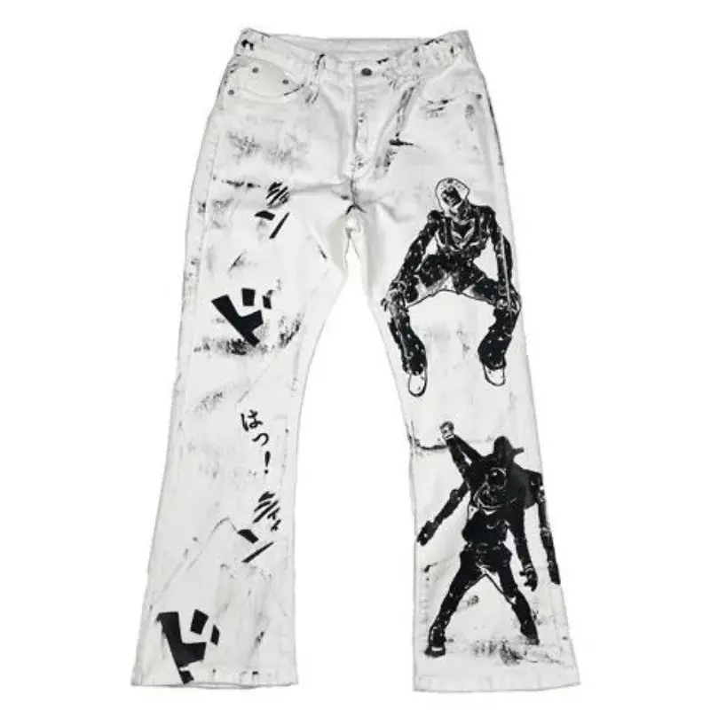 Women's daily printed printed jeans hand-painted micro flared pants men's and women's jeans 2023ins hot selling trendy brand