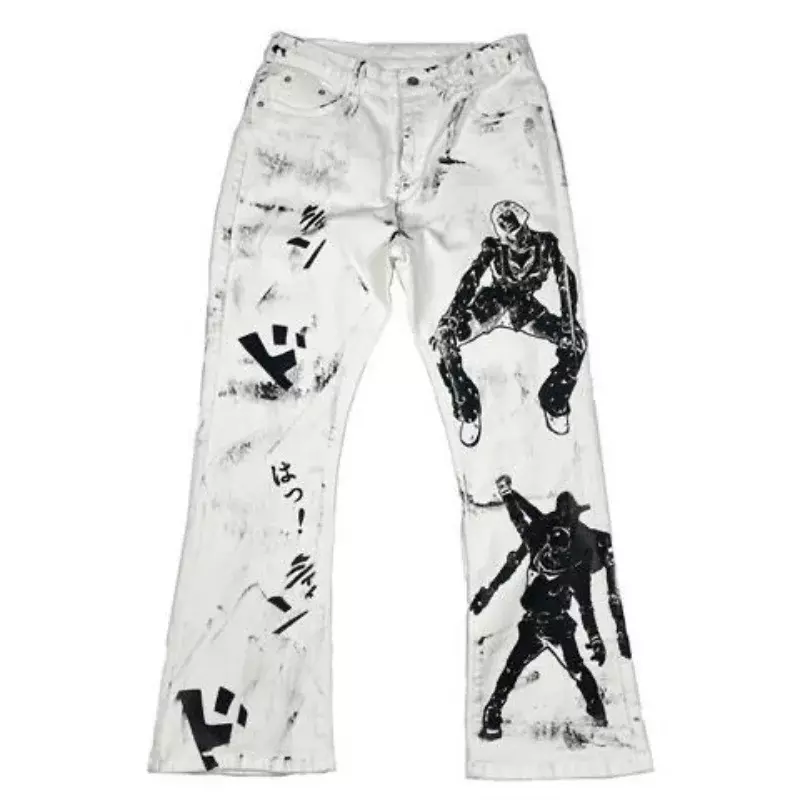 Pantalones vaqueros con estampado diario para hombre y mujer, pantalón micro acampanado pintado a mano, gran oferta, marca de moda, 2023