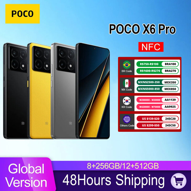 포코 X6 프로 5G 스마트폰 글로벌 버전, NFC 6.67 인치, 디멘시티 8300-울트라 1.5K 플로우 아몰레드 닷디스플레이, 64MP, 67W 터보 충전