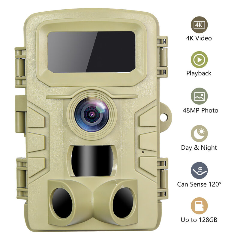 Câmera de caça ao ar livre selvagem Trail, foto armadilhas, 0.2s tempo de gatilho, câmeras de vigilância Scouting, 48MP, 1080p