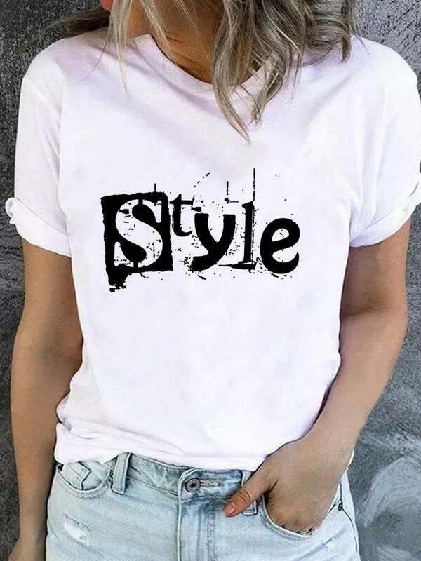 Camiseta de manga curta feminina, camiseta estampada feminina, camiseta básica, roupas fofas, Love Letter Trend, moda anos 90, roupas gráficas
