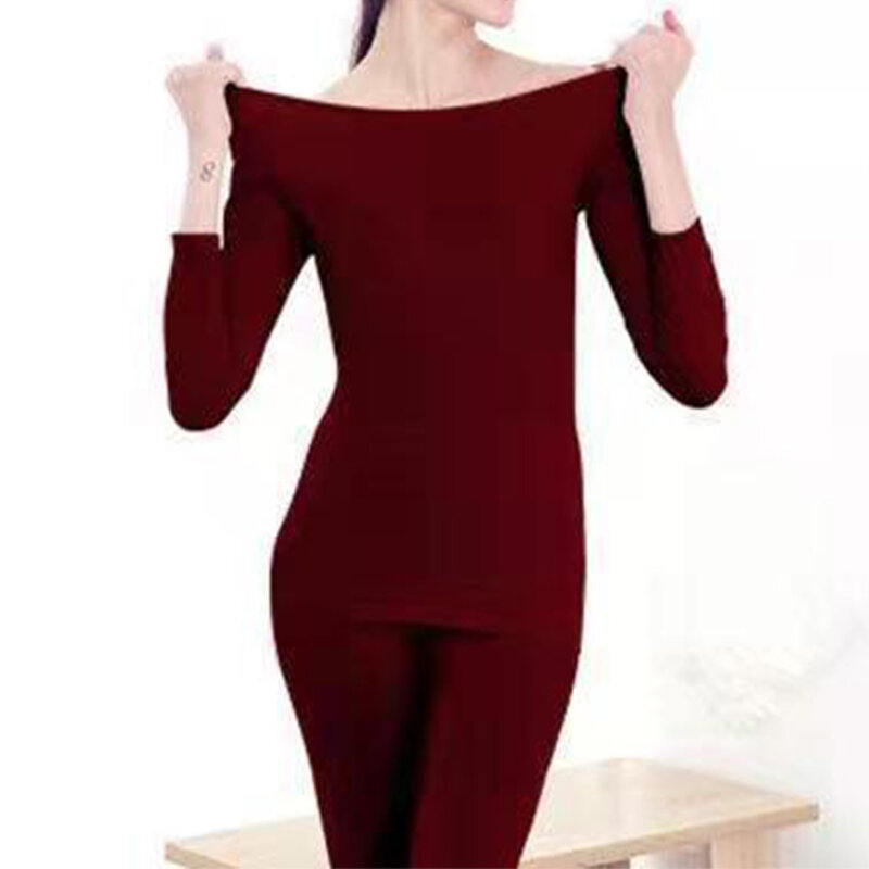 Thermal Long Underwear Set Solid Base Layer Pajama Set Loungewear Slim Suit for Winter Early Spring