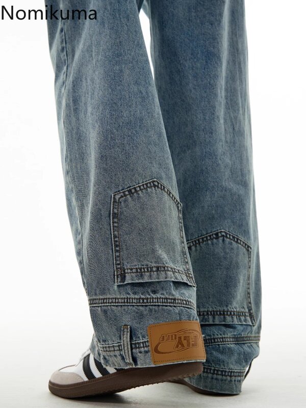 Calças de perna larga vintage para mulheres, jeans Y2K, calça jeans, calça reta, moda casual, streetwear, novo, 2024