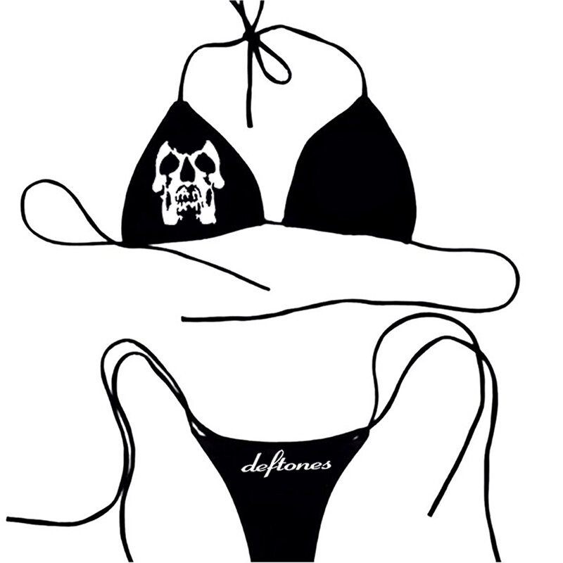 Seksowny damski szkielet Y2k graficzny strój kąpielowy zestaw Bikini biustonosz strona krawatowa stringi plażowe e kombinezon strój kąpielowy strój kąpielowy