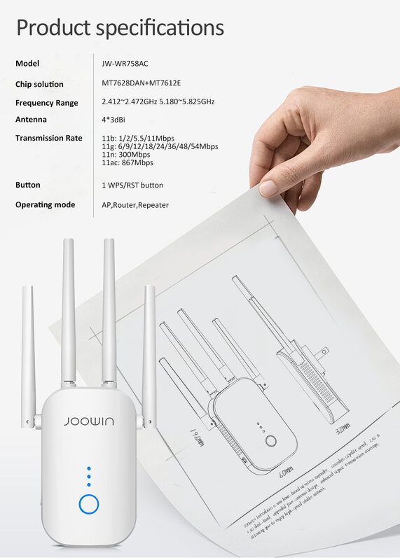 Ripetitore WiFi 5g 1200Mbps router WiFi range Extender 802.11ac Dual Band 2.4G e 5.8G amplificatore wi-fi Access Point ripetitore antenna