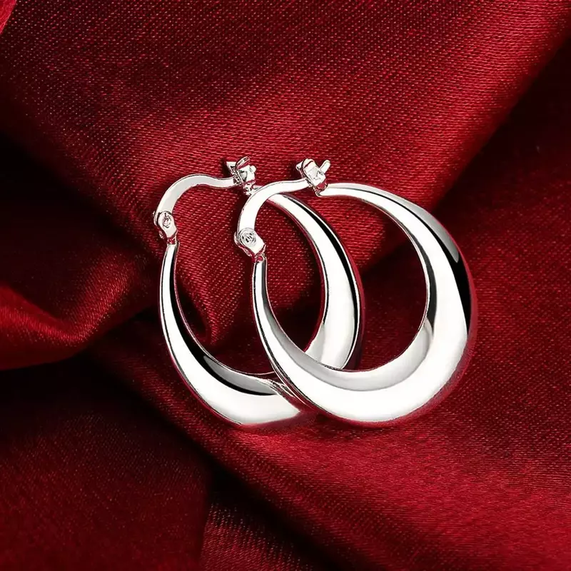 Fabryczne bezpośrednie 925 srebrne kolczyki 3cm modne okrągłe duże obręcze dla kobiet piękne półksiężycowe biżuteria zaręczynowa na prezent