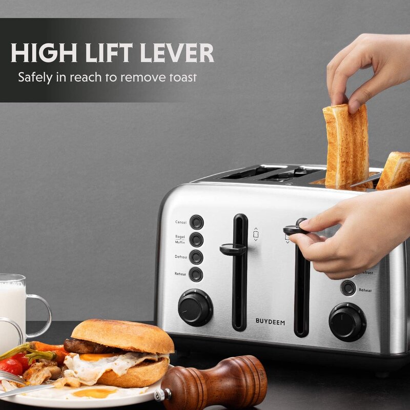 4-Slice Toaster, Extra Wide Slots, Retro Stainless Steel w/ High Lift Lever, Removal Crumb Tray, 7-Shade Settings | USA | NEW