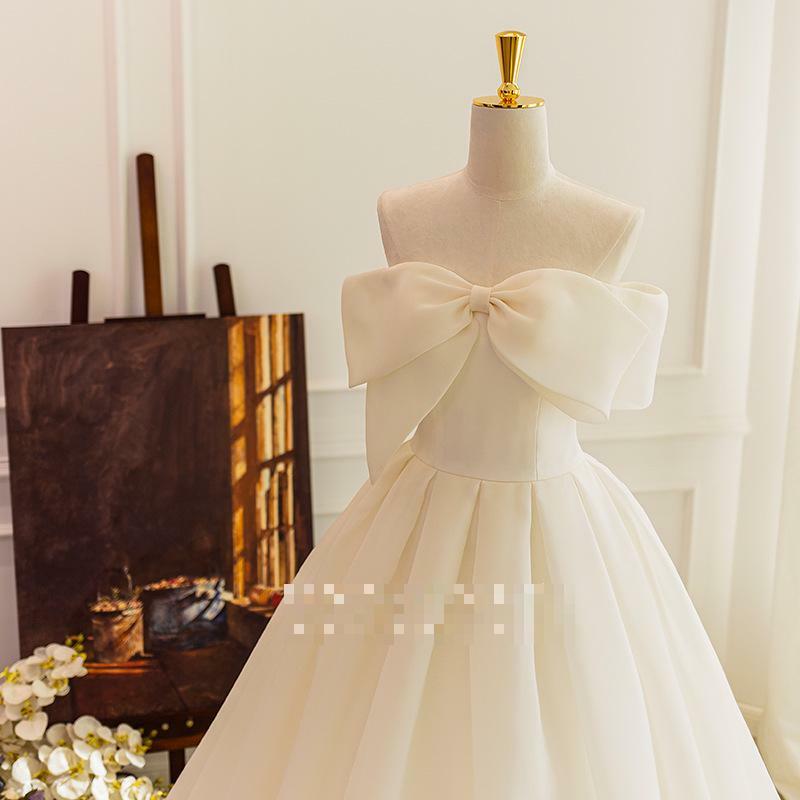 Vestido de novia elegante con hombros descubiertos para mujer, traje de fiesta con lazo, sencillo, personalizado, 2024