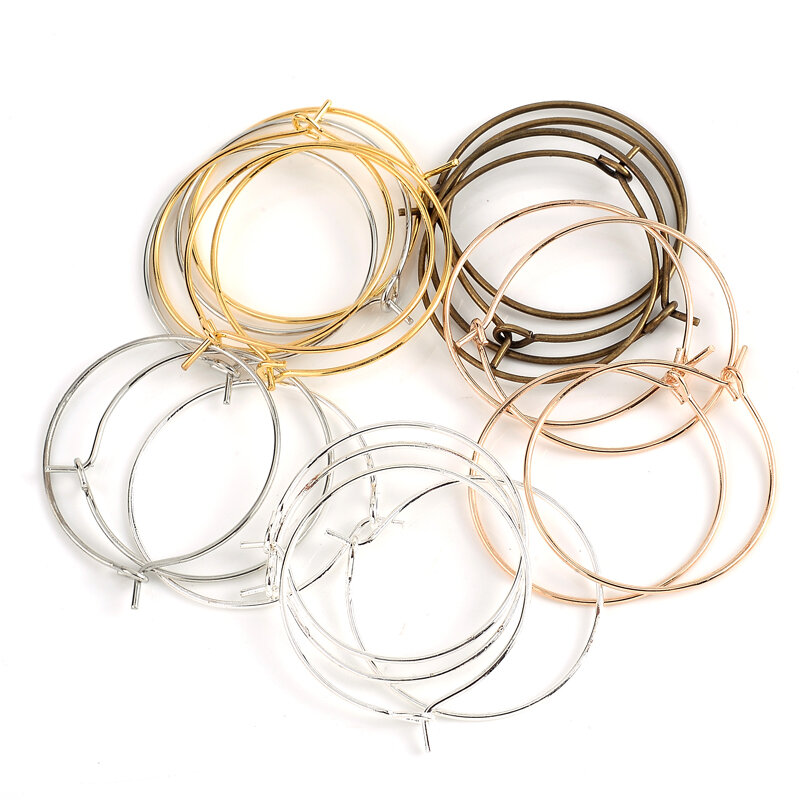 Banhado a liga de metal aros para fazer jóias, Big Circle Ear Wire Hook, fios Brincos Base, Componentes Jóias, 50PCs