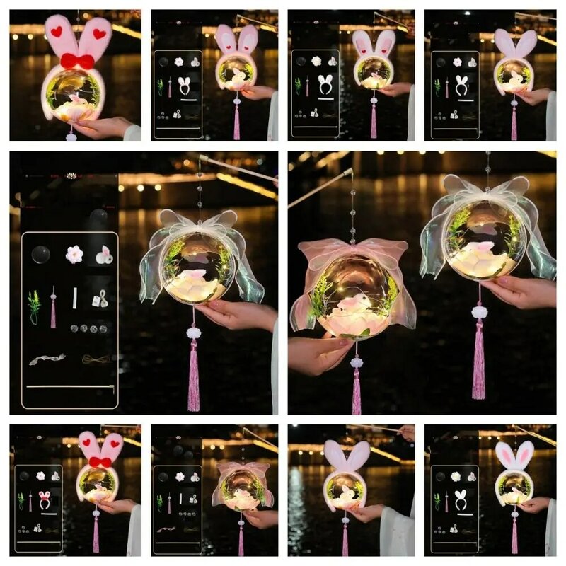 Lanterna di coniglio di giada fatta a mano benedizione in stile cinese lanterna di coniglio luminosa incandescente materiale fai da te borsa oggetti di scena per la fotografia