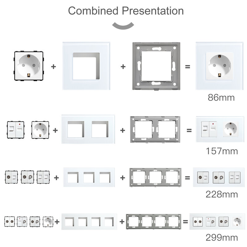 BSEED-marcos de vidrio para TV/ST/enchufe USB tipo C, enchufe europeo, CAT5, RJ45, HDMI, piezas de función, interruptores de botón mecánico de 1 o 2 vías