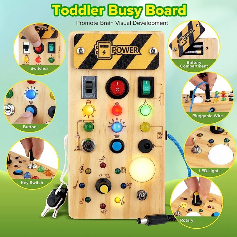 Madeira Busy Board Toys com Light Switch, Brinquedo para Atividade, Natal e Aniversário Presente